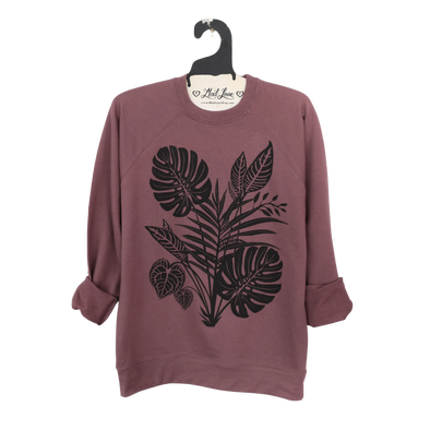 Unisex Mauve Lightweight Sweatshirt with Tropical Leaves