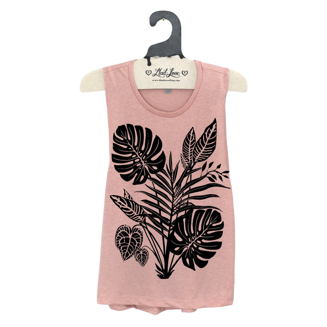 Peachy Pink Muscle Tank with Tropical Print