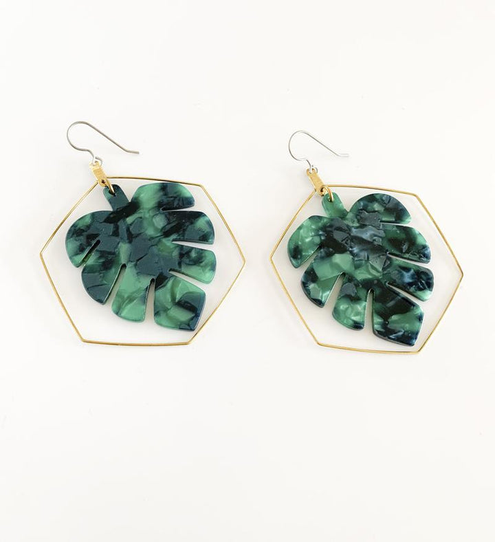 Monstera Tortoise Shell Dangle Earrings