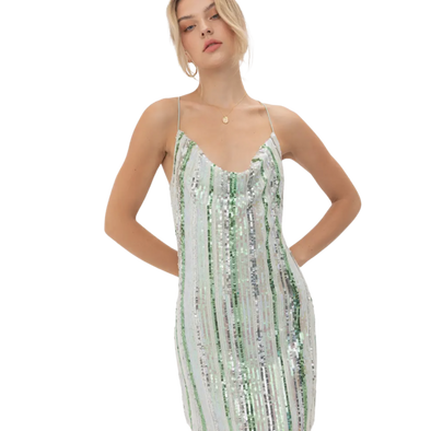 Cowl Neck Sequins Mini Dress