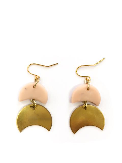 Brass and Pink Polymer Dangle Earrings
