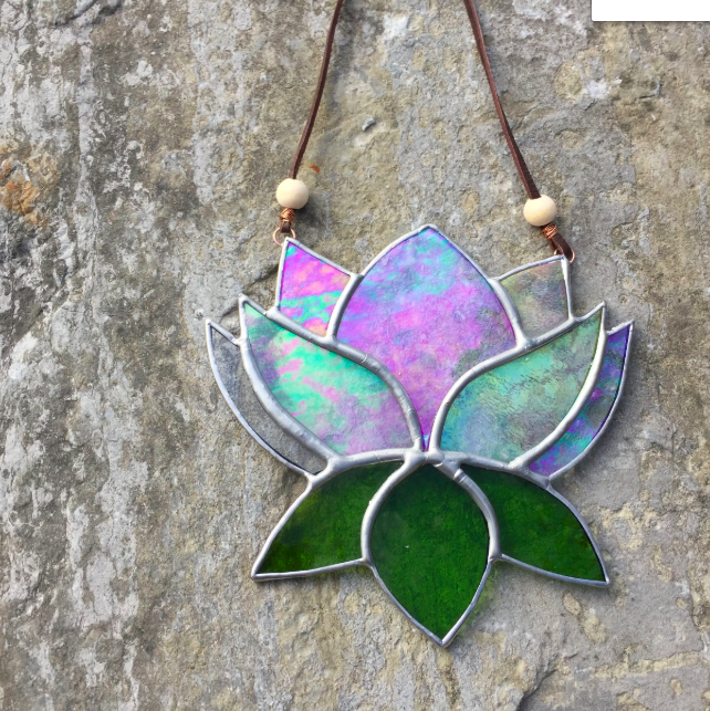 Stained Glass Lotus Flower With Leaf