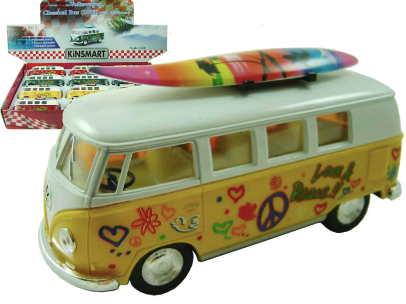 Volkswagen Classic Bus with Surfboard Model Car