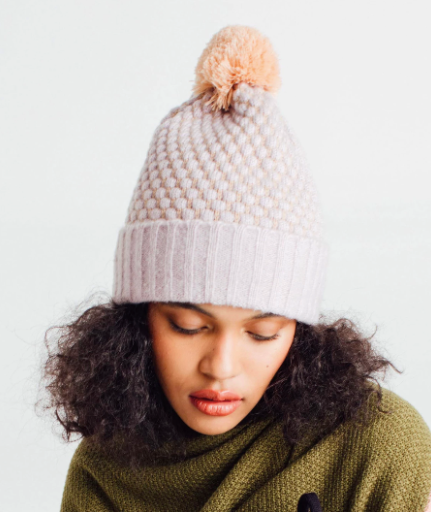 Quilted Bobble Pom Pom Hat