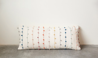 Cotton Pillow w/ Multi Color Embroidery Loop