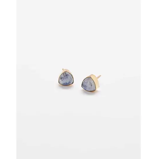 Rainbow Moonstone Gold Triangle Studs