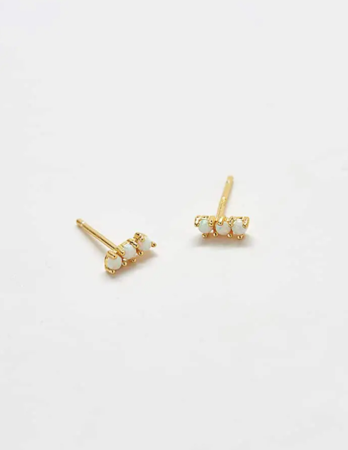 Gold Opal Curve Bar Earrings