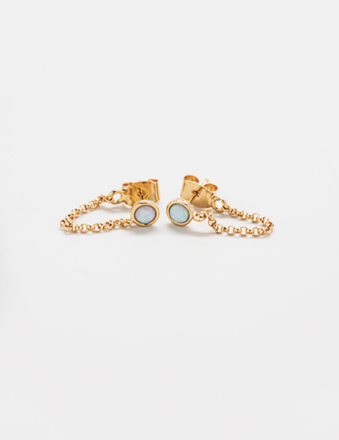 Gold Opal Chain Huggies