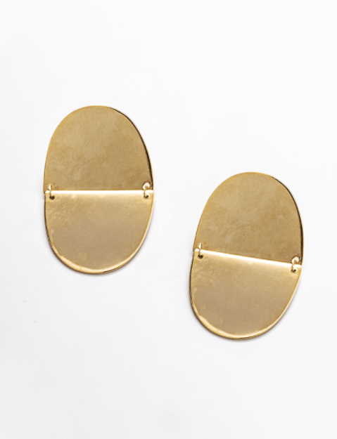 Gold Geo Oval Drop Earrings