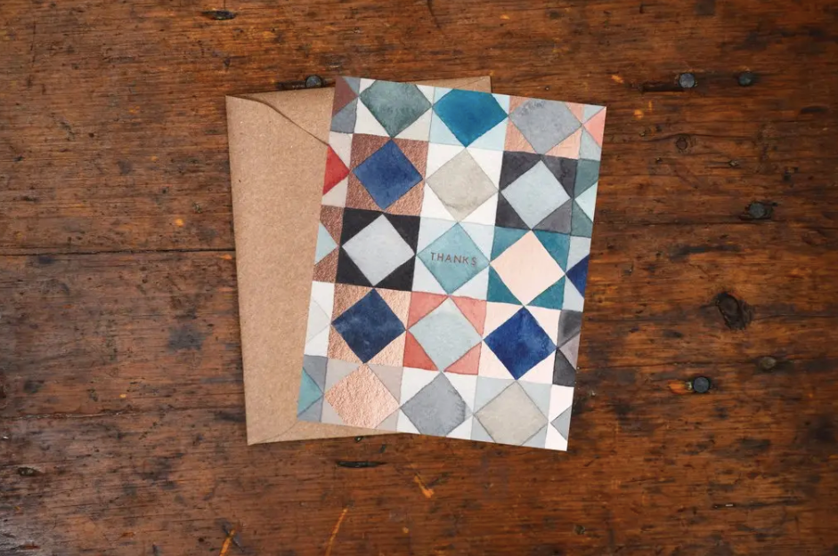 Thanks Patchwork Foil Stamped Greeting Card