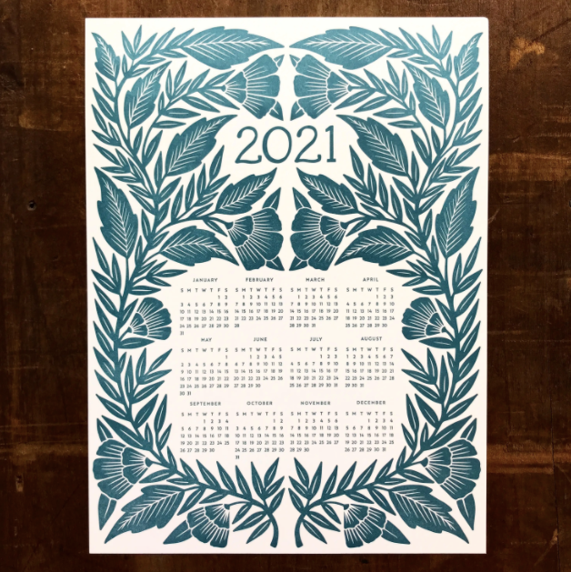 2021 Letterpress Calendar Block Printed Art Print