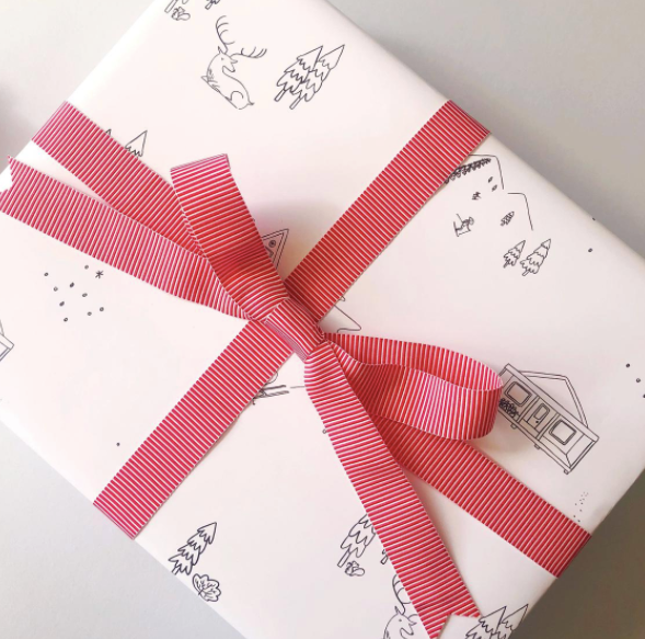 Skiing Snow Holiday Pattern Wrapping Paper -Set of Three Sheets