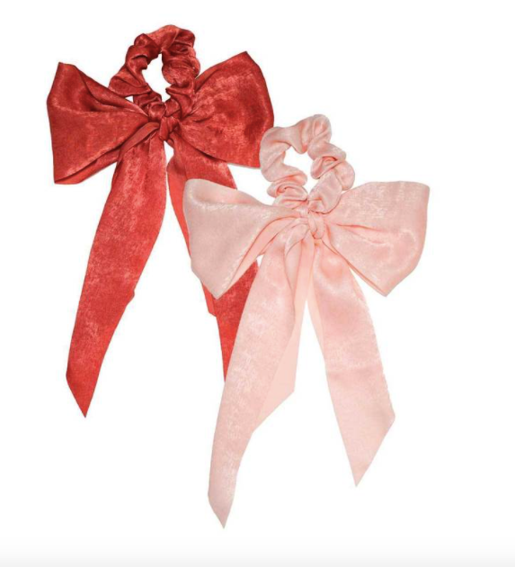 Satin Bow Scarf Scrunchies - Blush/Mauve