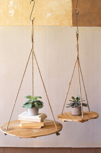Round Recycled Wood Display with Jute Ropes