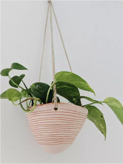 Horizon Line Hanging Planter in Pink & Terracotta