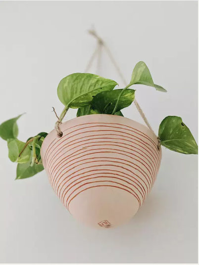 Horizon Line Hanging Planter in Pink & Terracotta