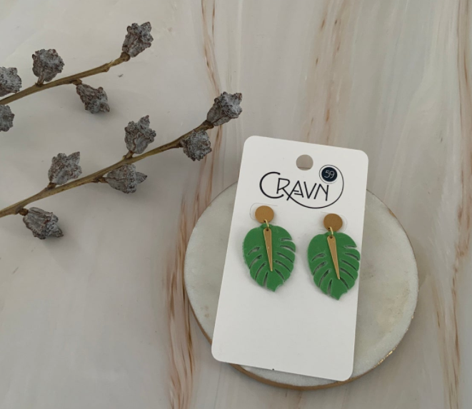 Small Monstera Earrings