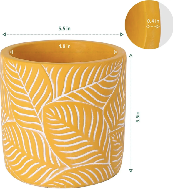 Yellow Vintage Leaf Cement Pot
