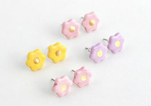 Gold Flower Ceramic Stud Earrings