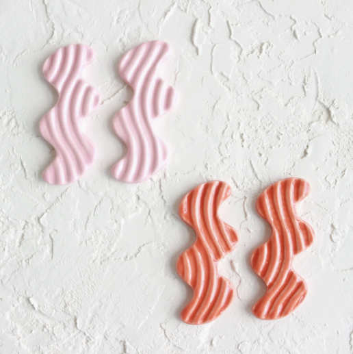 Stamped Squiggle Oversized Ceramic Stud