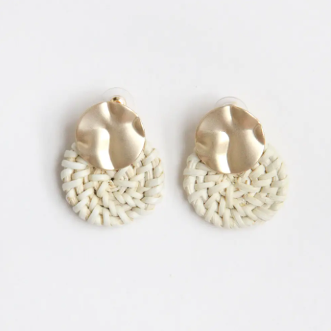 Gold & Natural Rattan Earrings