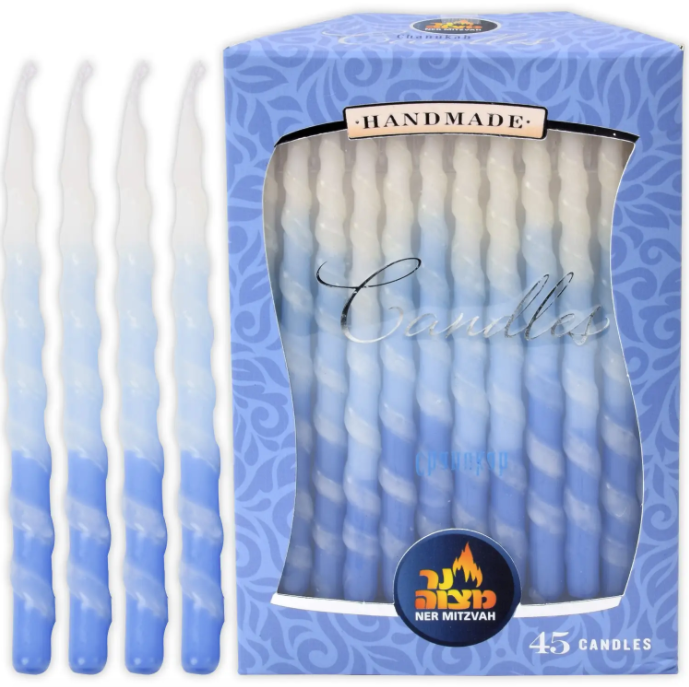 Blue And White Spiral Hanukkah Menorah Candles