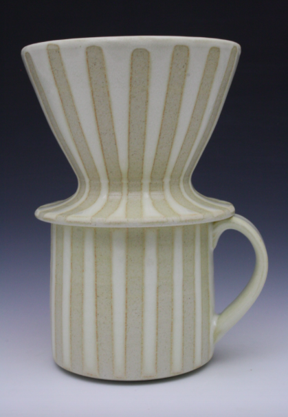 Coffee Mug & Pour Over Set - White & White Stripes