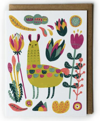 Llama Botanical Card