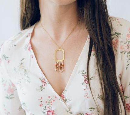 Beaded Fringe Geometric Necklace