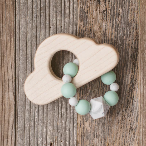 Cloud Wood and Silicone Bead Teether