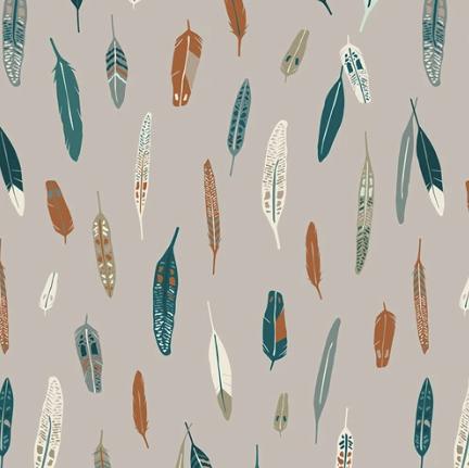 Organic Cotton Headband - Feathers on Gray