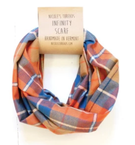 Plaid Flannel Infinity Scarf - Blue, Orange, and White