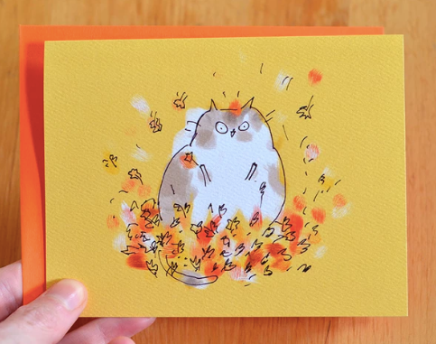 Fall Leaf Lover Cat Card