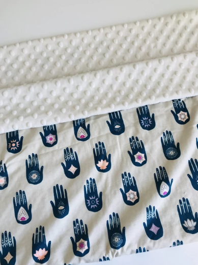 Organic Cotton Jersey + Minky Baby Blanket - Hamsa