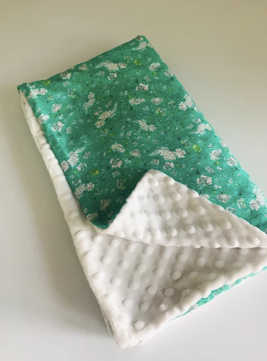 Organic Cotton Jersey + Minky Baby Blanket - Green Blossom