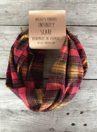 Plaid Flannel Infinity Scarf - Red, Mustard and Black