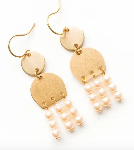 Pearl and Brass Chandelier Earrings