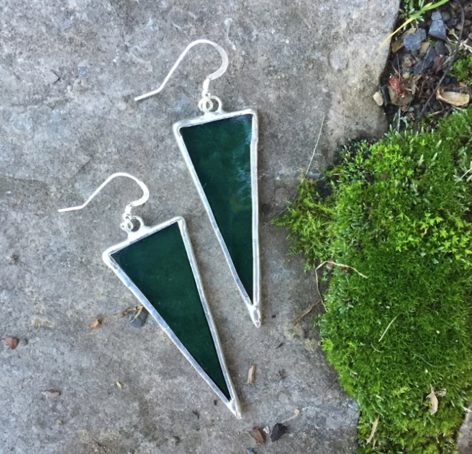 Long Triangle Stained Glass Earrings