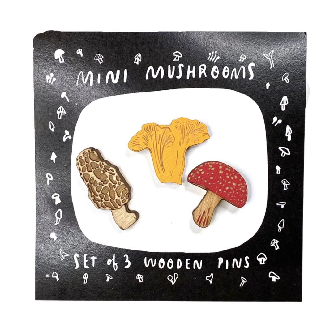 Mini Mushrooms Wooden Pins- Set of 3