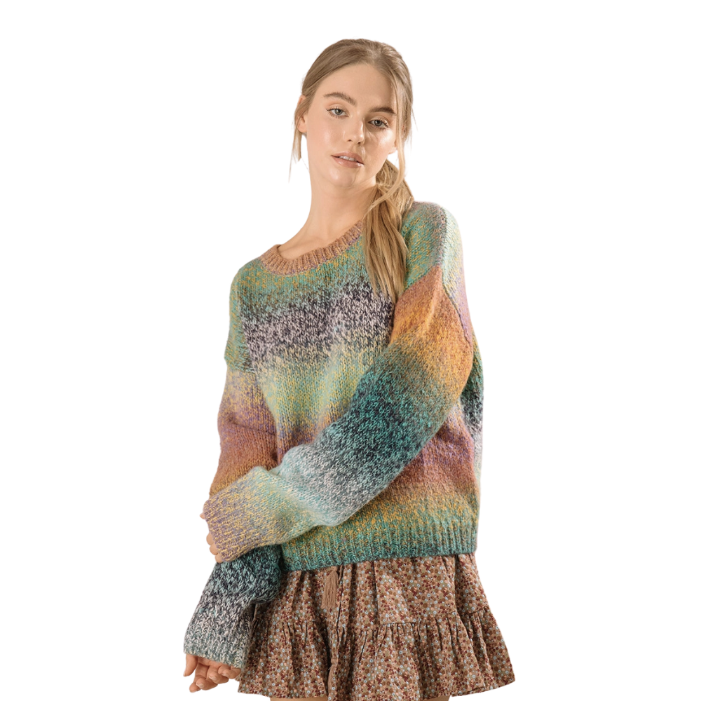 Multicolor Block Ombre Knit Sweater