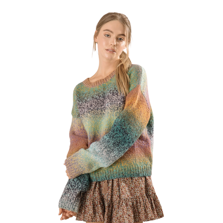 Multicolor Block Ombre Knit Sweater