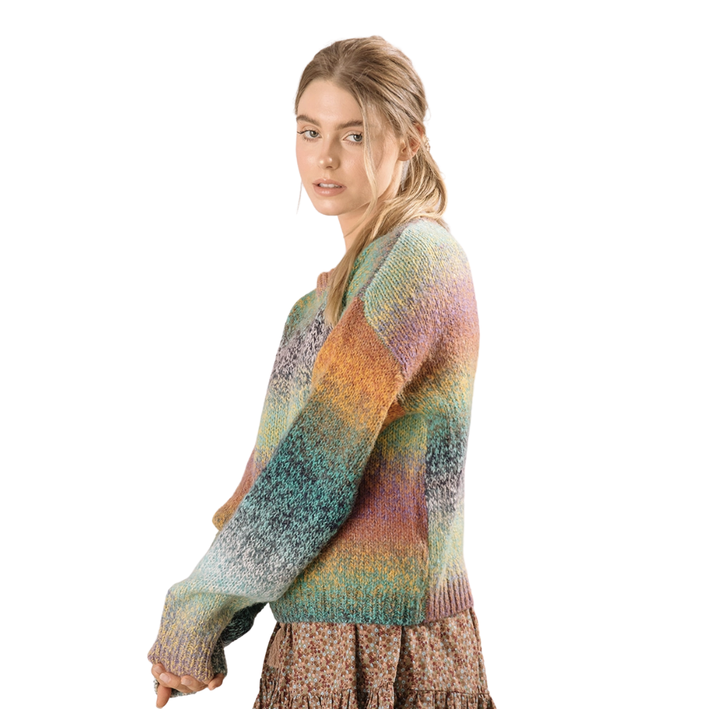 Multicolor Block Ombre Knit Sweater