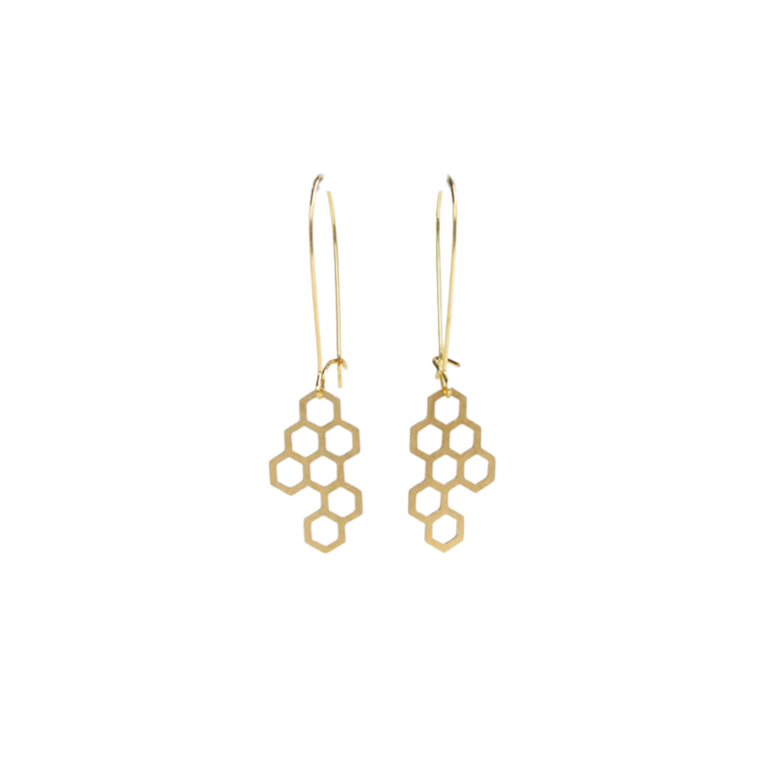 Small Honeycomb Earrings - Brass