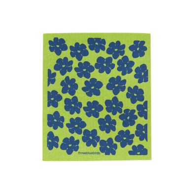 Blue Poppies on Green Swedish Dishcloth