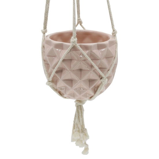 5" Ceramic Macrame Hanging Planter - Pink