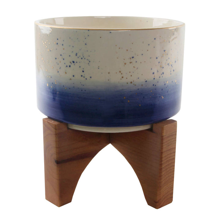 7" Blue Ombre With Gold Specks Ceramic Pot