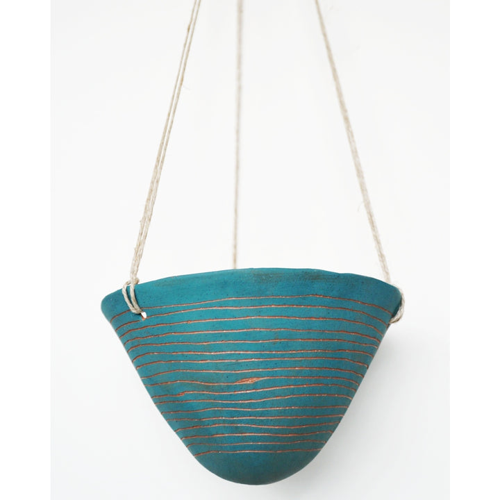 Horizon Line Hanging Planter in Teal & Terracotta