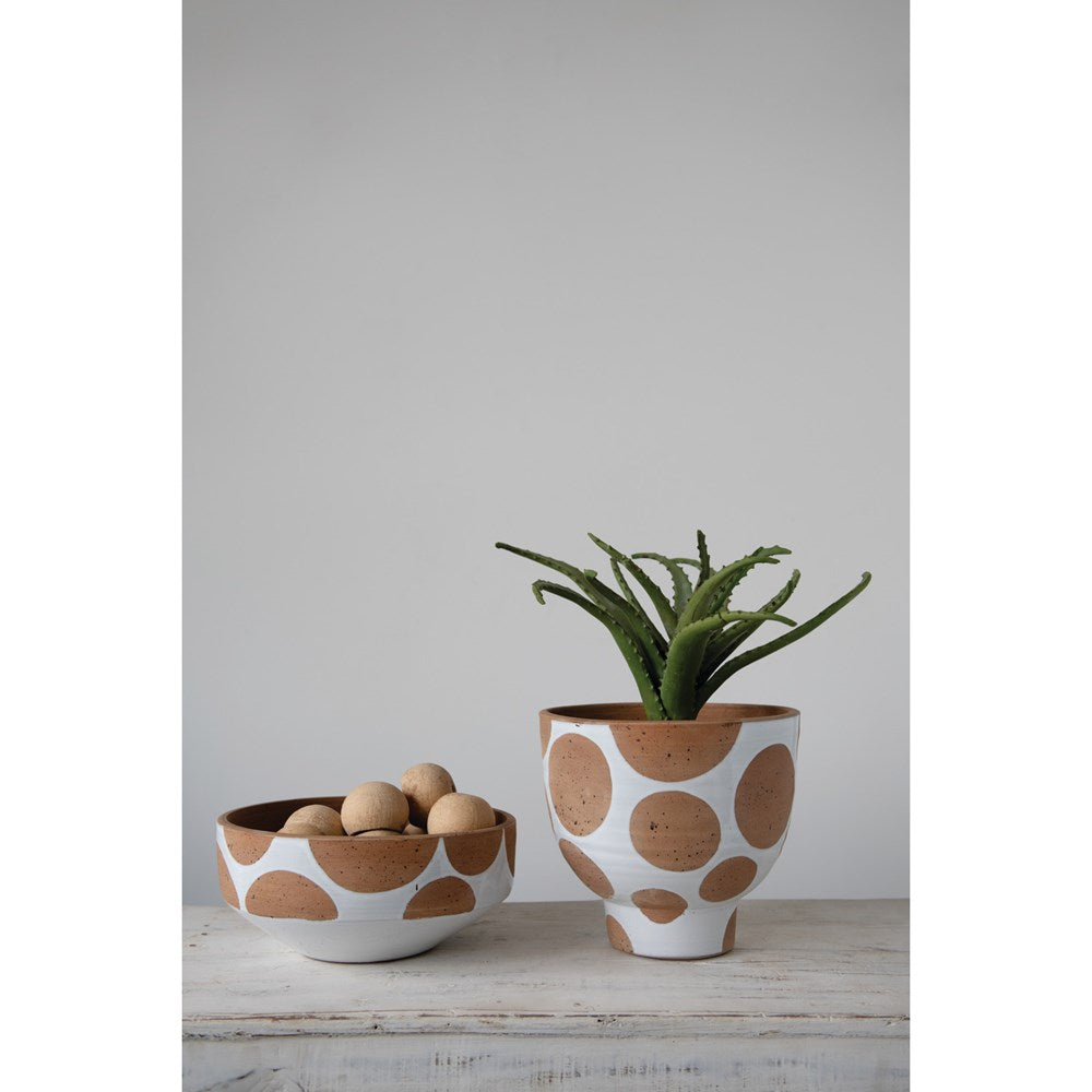 Terracotta Pot, White with Dots