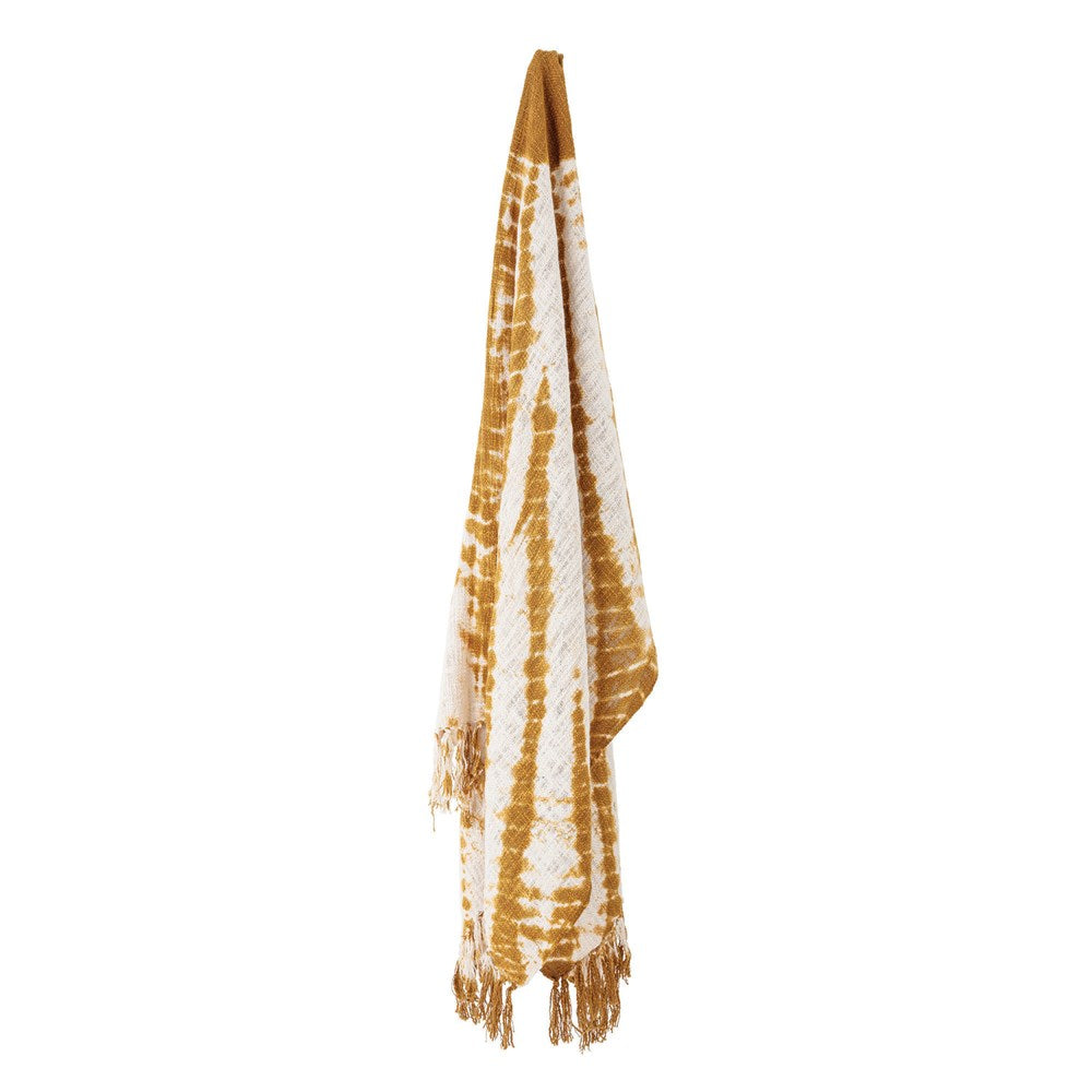 Cotton Tie-Dyed Throw with Fringe Mustard Color