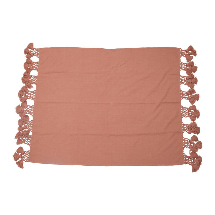 Cotton Throw with Crochet & Tassels - Coral